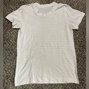 Used Lululemon short-sleeved shirt with stretched collar (unsure of exact size)